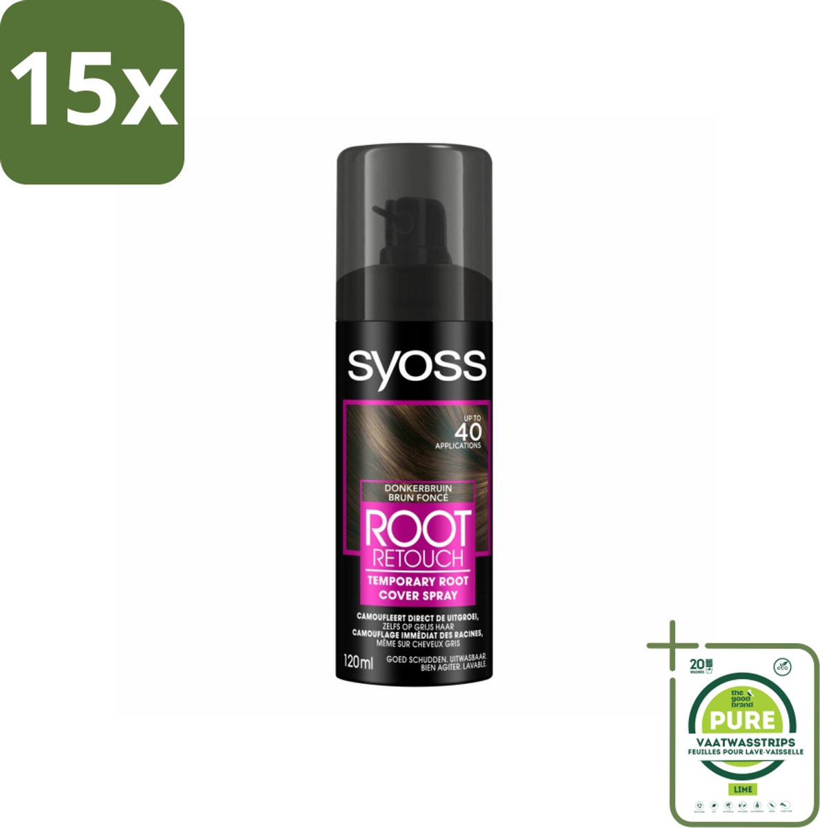 15 x SYOSS - Uitgroeispray Donker Bruin - Snelle Tussenoplossing voor Uitgroei - Grootverpakking - Haaruitgroei - Grijs Haar - Haarkleur - Tijdelijke Oplossing - Haarspray