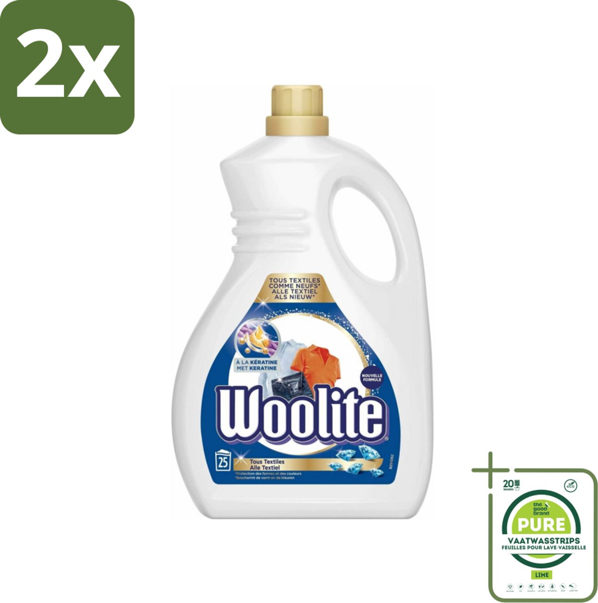 Woolite - Wasmiddel - Vloeibaar Wasmiddel - Alle textiel - 25wb/1,5L - Voordeelverpakking - 2 stuks - Wasmiddel voor textiel - Keratine wasmiddel