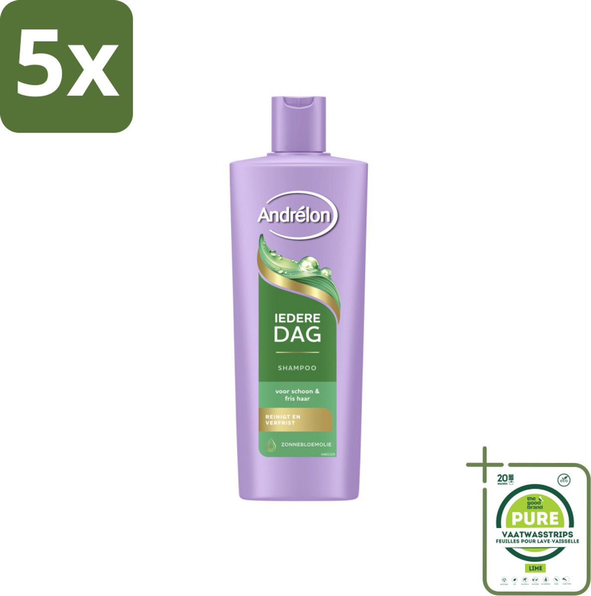5 x Andrélon – Shampoo – Iedere Dag – 400 ml - Grootverpakking - Dagelijks Haar Wassen - Fris Haar - Gezond Haar - Zonnebloemolie Shampoo - Milde Shampoo
