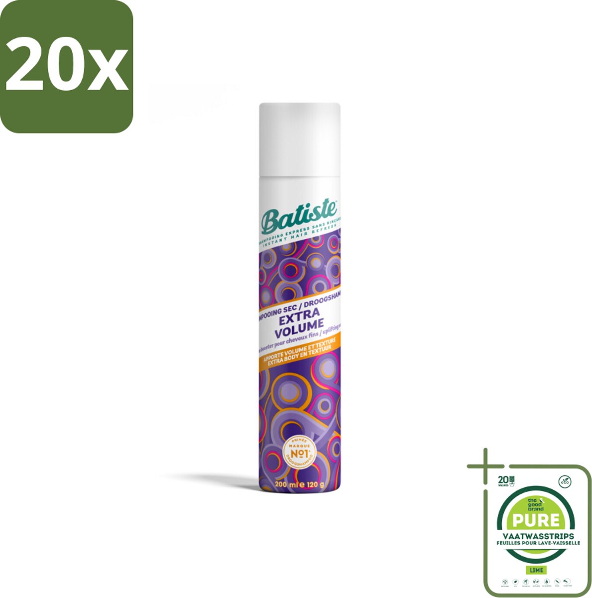 20 x Batiste - Extra Volume - Droogshampoo - Geeft Meer Volheid - Frist Vet Haar Op - 200ml - Grootverpakking - Droogshampoo - Volume Shampoo - Haar Volume - Haar Textuur - Haar Styling