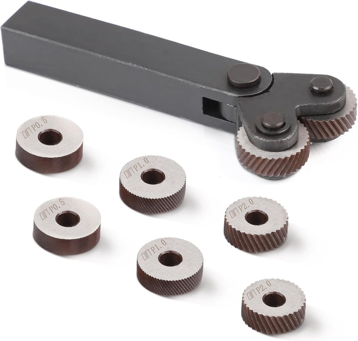 7-delige knurled wielset, stalen knurling tool, 0.5mm/1mm/2mm voor draaibank en precisiewerk
