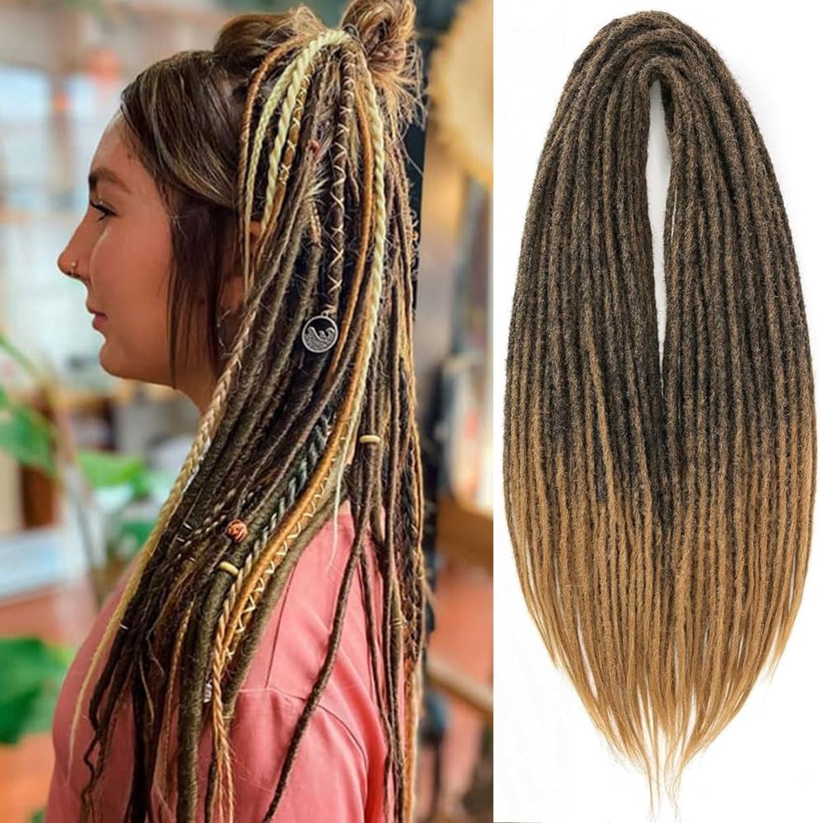 SnelShoppen - 24 Inch Dreadlocks Extensions, 10 Strands Handgemaakte Dreadlock Vlechten Synthetisch 0.5cm Hippie Rechte Dubbele Einden Goddess Locs Ha