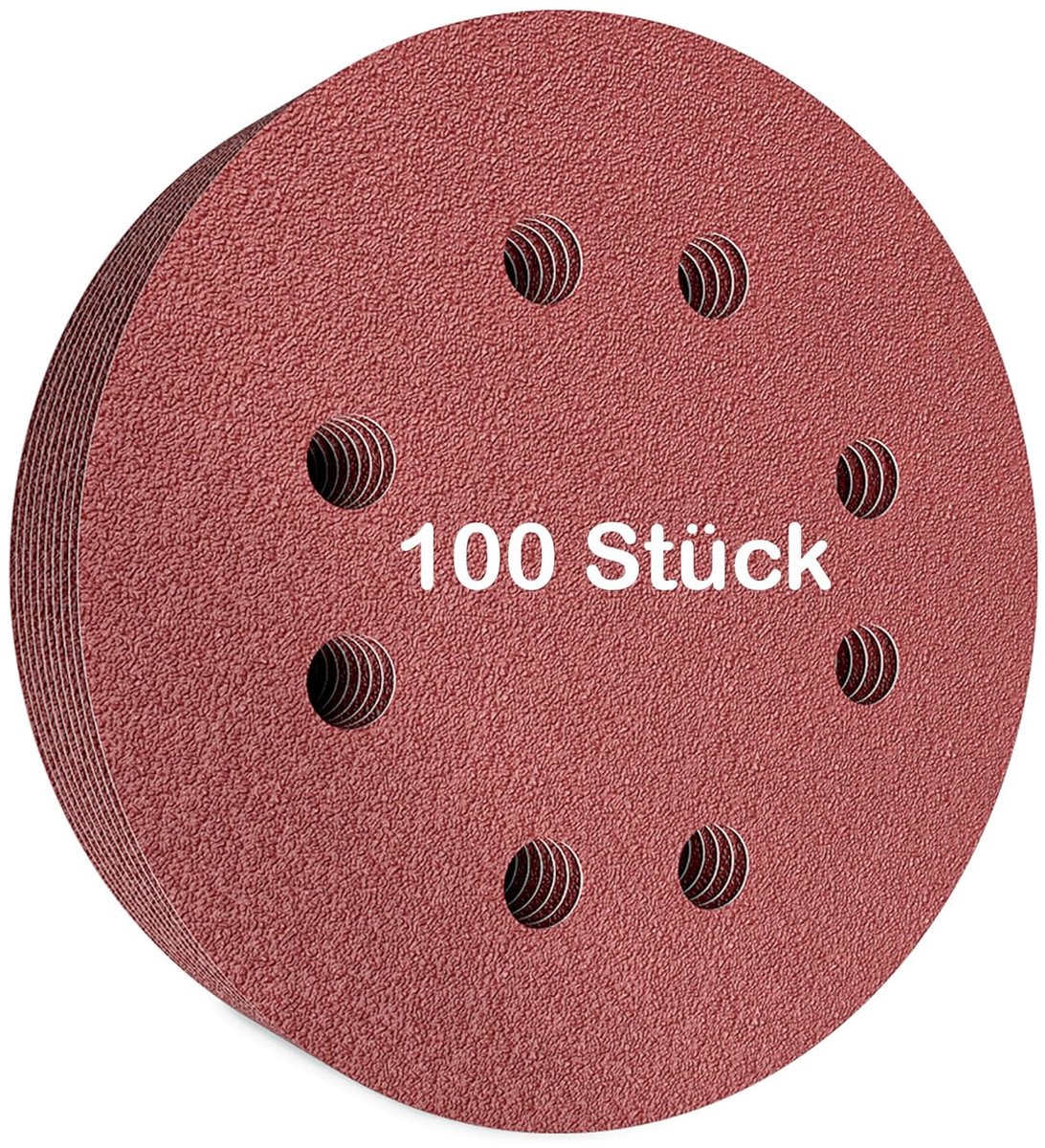 SnelShoppen - Schuurpapier 125 mm, P120, schuurdiscset voor excentrische schuurmachines, 100 stuks, aluminiumoxide, ideaal voor hout, metaal en staal