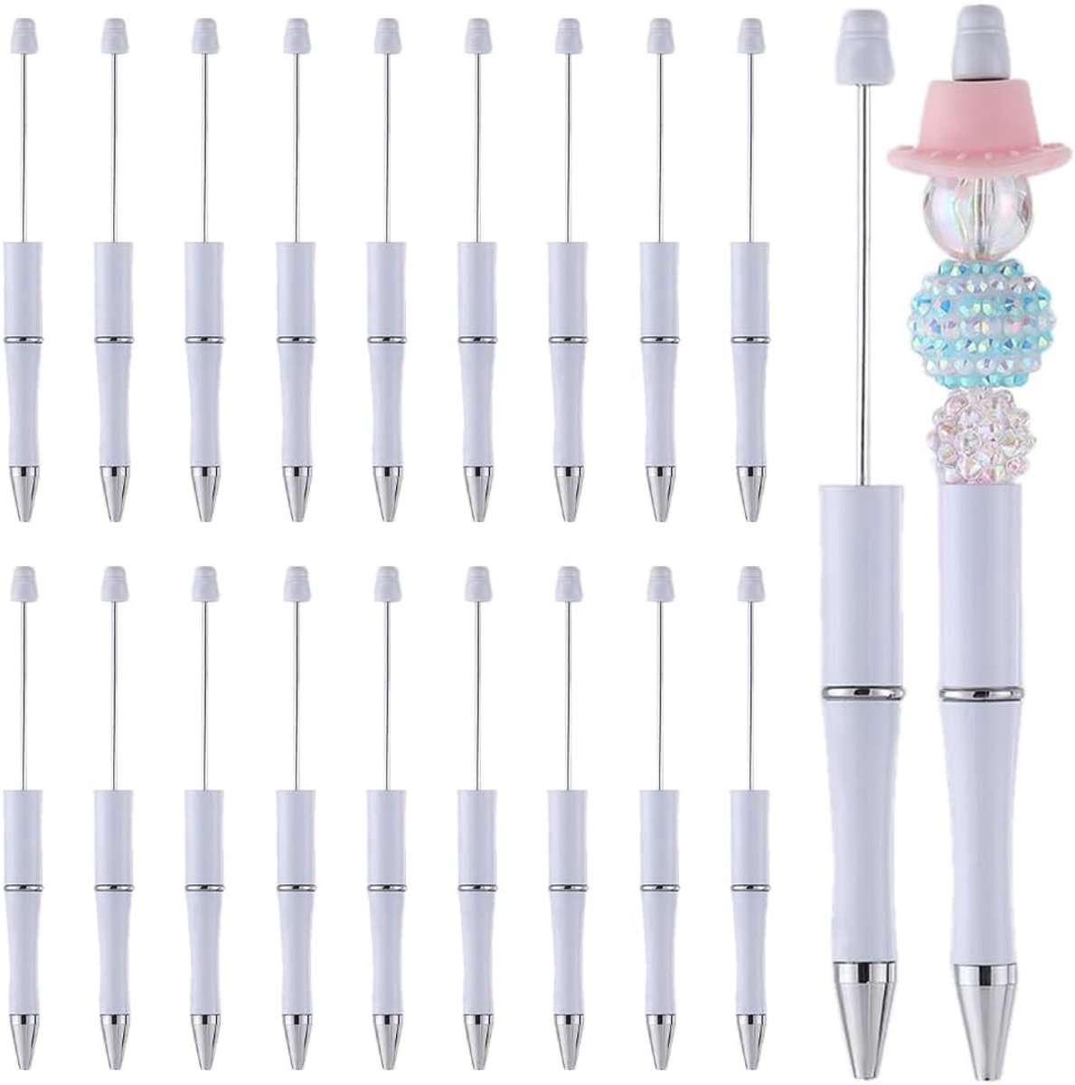 SnelShoppen - 20 Stuks Witte Bead Pennen Bulk Plastic Bead Pen Creatieve Uittrekbare Balpen Inkt Beads Pennen voor DIY Pen Beads Decoraties School Kan