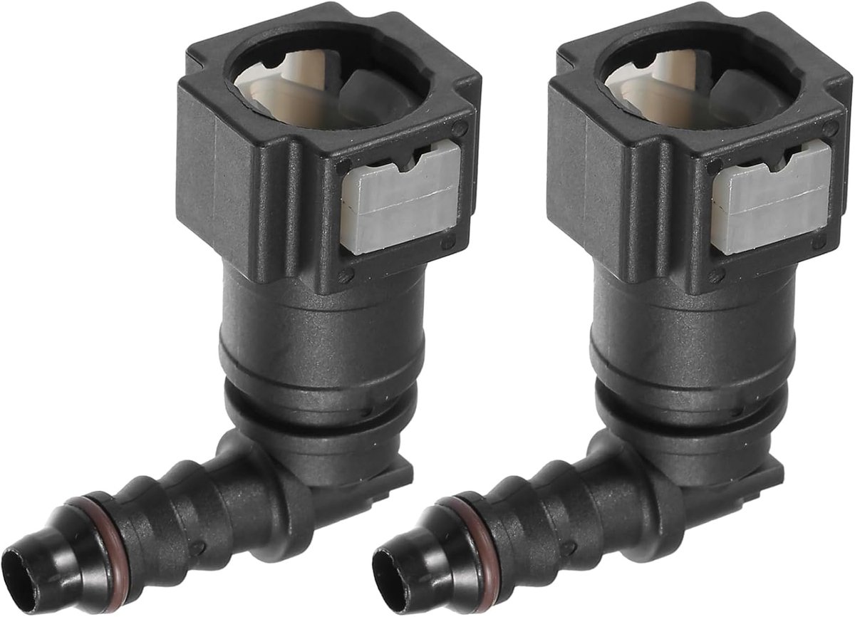 SnelShoppen - Set van 2 Snelkoppelingen Voor Brandstofleiding 90 Graden 5/16 inch 7.9mm SAE naar 1/4 inch 6mm Met Kliksysteem en Afsluiting - Grijs Pl