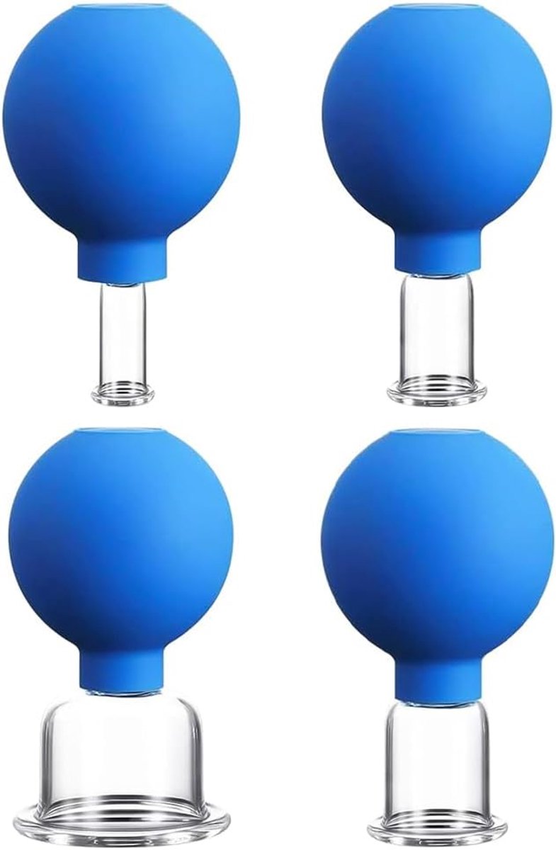 SnelShoppen - 4 Stuks Silicone Gezichtsmassage Cups voor Huidlifting, Cellulite Vermindering, Gezichtsmasser Scraping Cups - Blauw - Effectieve Huidth