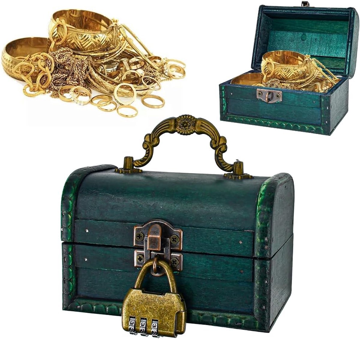 SnelShoppen - Vintage Schatkist met Slot, Houten Schatkist voor Piraten, Kleine Opbergdoos voor Sieraden, Kettingen, Oorbellen - Duurzaam en Uniek