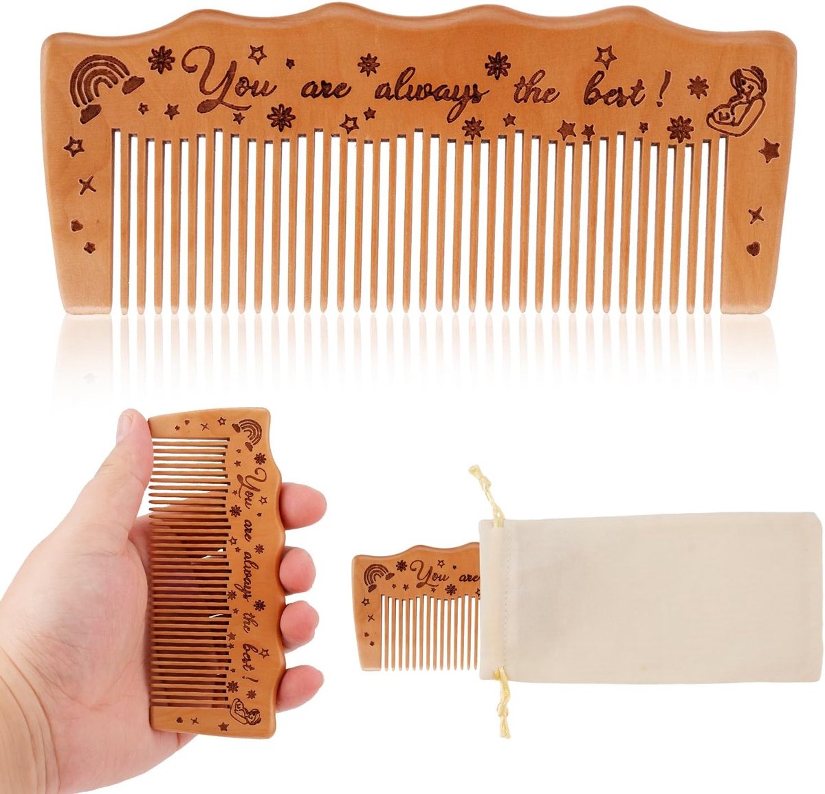 SnelShoppen - Geboorte Kam voor Wehen Pijn, Houten Natuurlijke Geboorte Kam met Accessoires, Onmisbare Kam voor Zwangere Vrouwen, 12x5cm, Ergonomisch