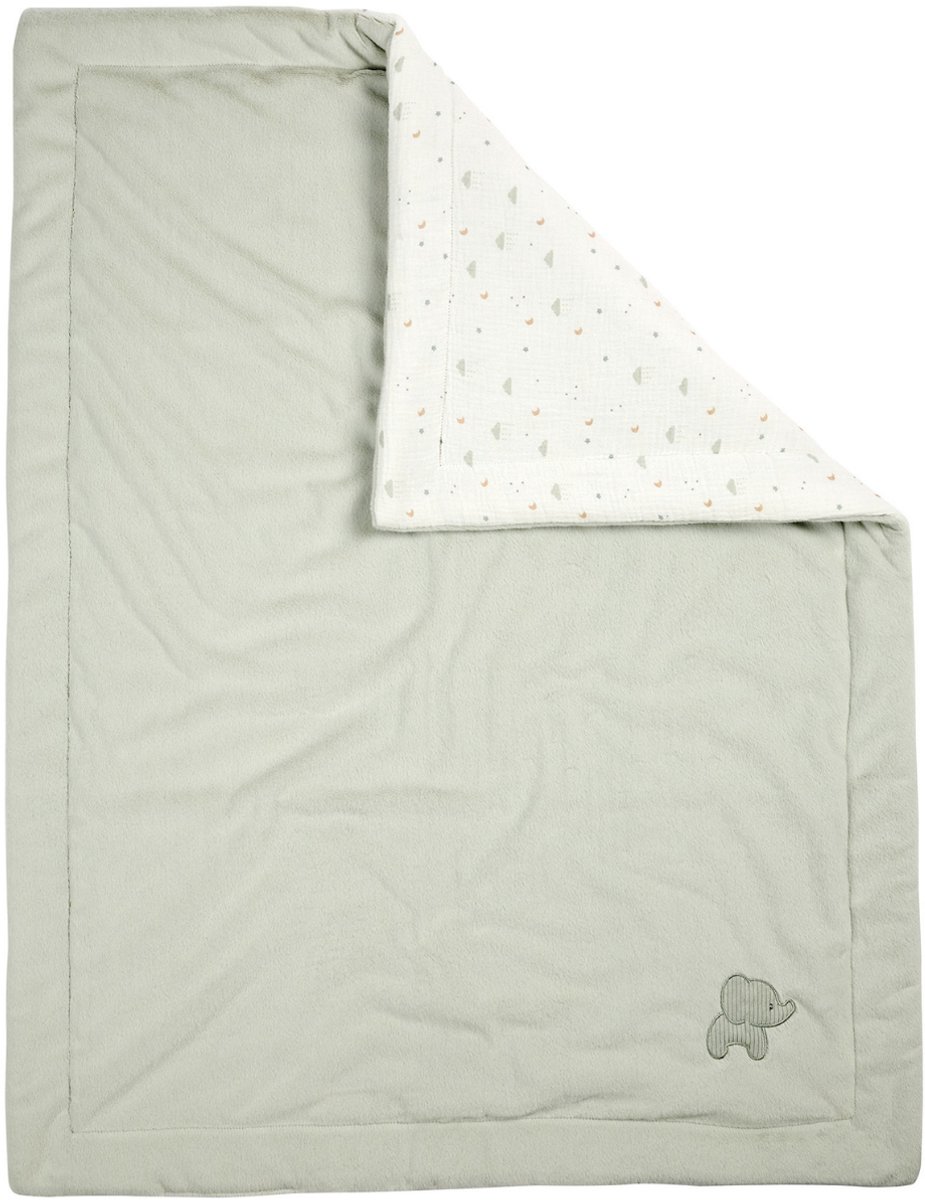 Nattou LouLou Zacht Deken Olifant - 75 x 100 cm - Dubbelzijdige Babydeken - Baby Cadeau - Lindegroen