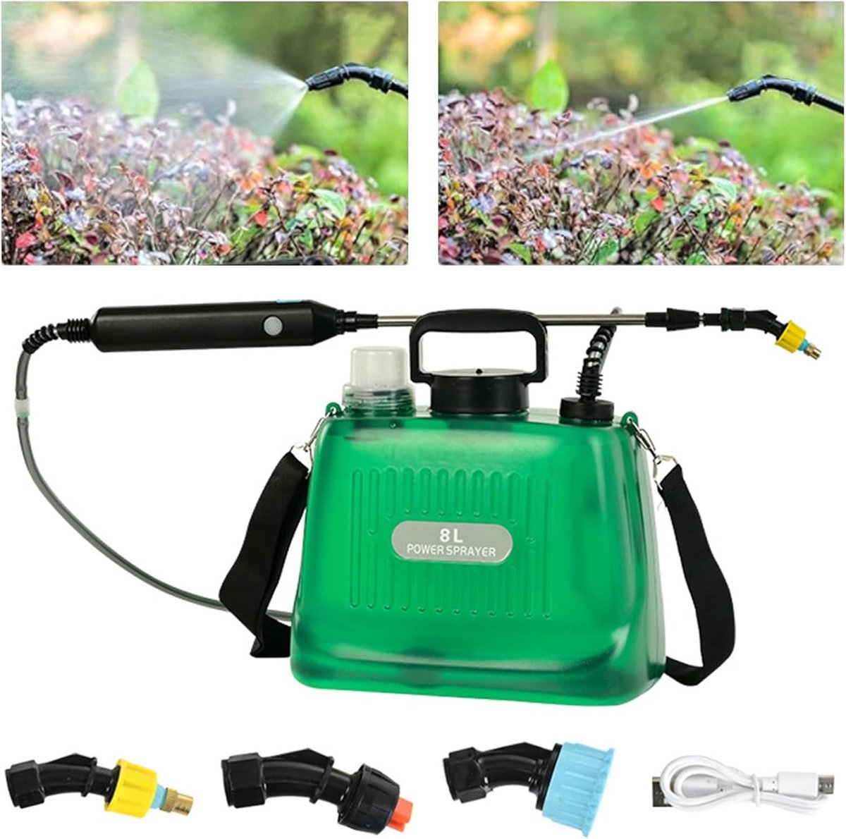 Drukspuit - Wit - 8 liter - Elektrische Sproeier met Intrekbare Sproeistang - Voor Tuinirrigatie en Landbouw