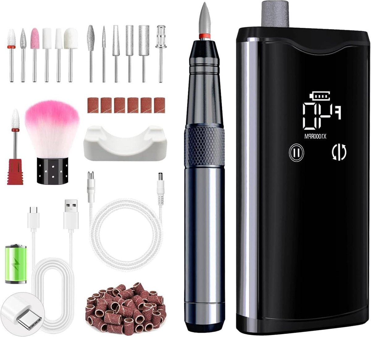 Elektrische Nagelfrees - Nagelvijl - Professionele Manicure - Kernloze Motor - 40000 RPM - Zwart