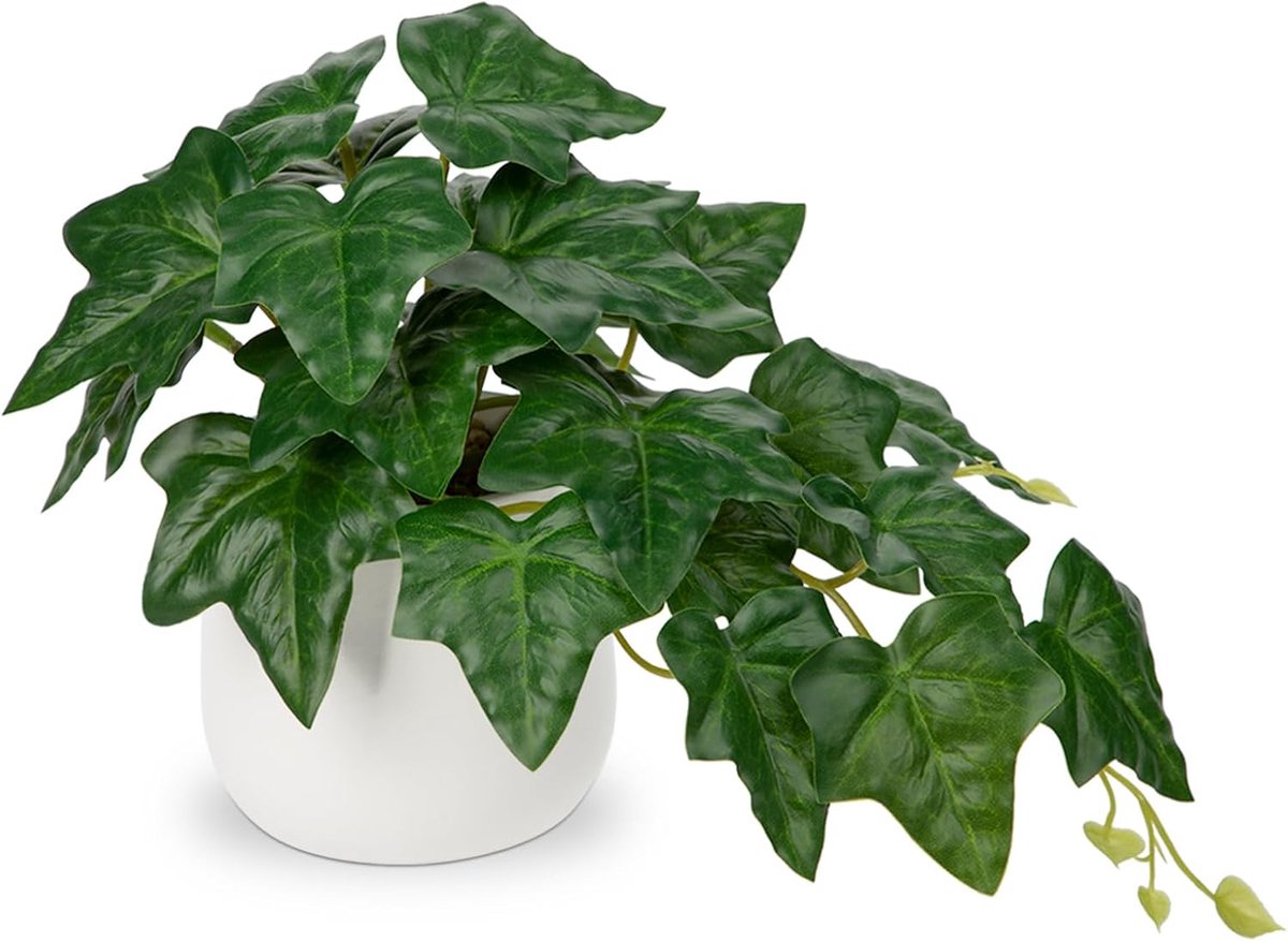Kunstplant Philodendron - Decoratieve plant - Interieur decoreren - Met keramische pot - 14 x 14 x 20 cm - Groen