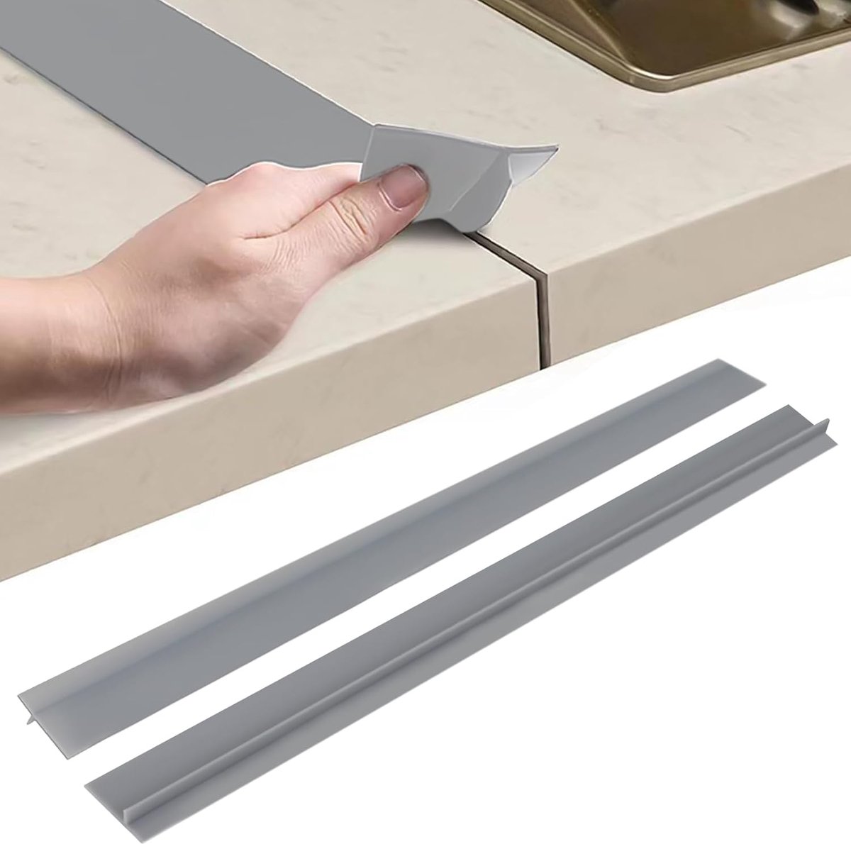 SnelShoppen - 2 Stuks Werkbladen Verbindingsrail voor Keuken - Koken, Werkblad, Gatenvuller, Voegenlijst, Eindstrip, Afdichtingstape, Grijs, 63 cm