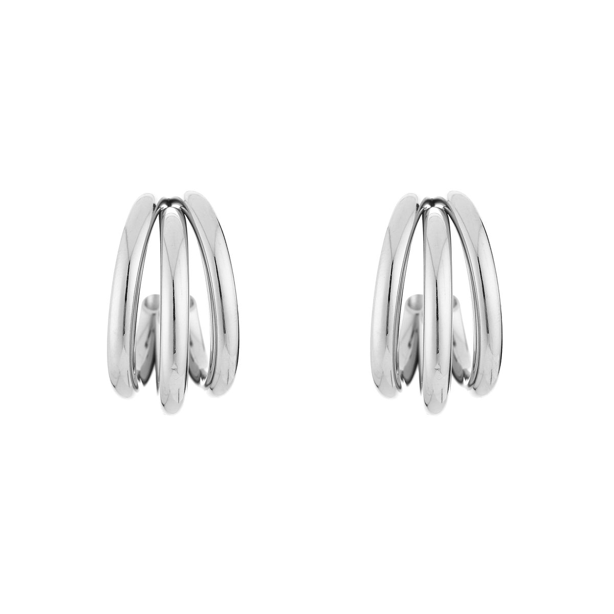 Triple Band Sculptural Claw Studs Large – Luxe Drielagige Oorstekers GROOT – RVS - Zilver