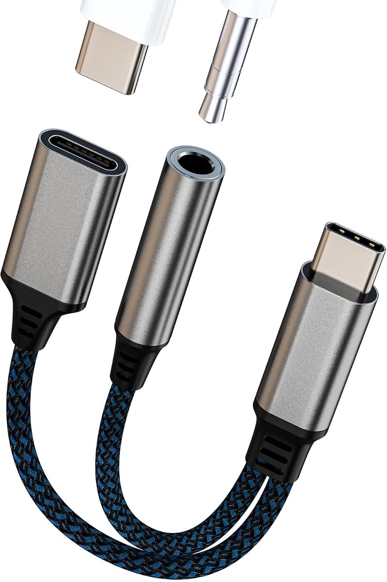 SnelShoppen - USB C Aux Kabel 3.5mm Hoofdtelefoon Adapter voor Apple iPhone iPad Compatibel met Samsung DAC Audio Type Hoofdtelefoon, Microfoon Oplade