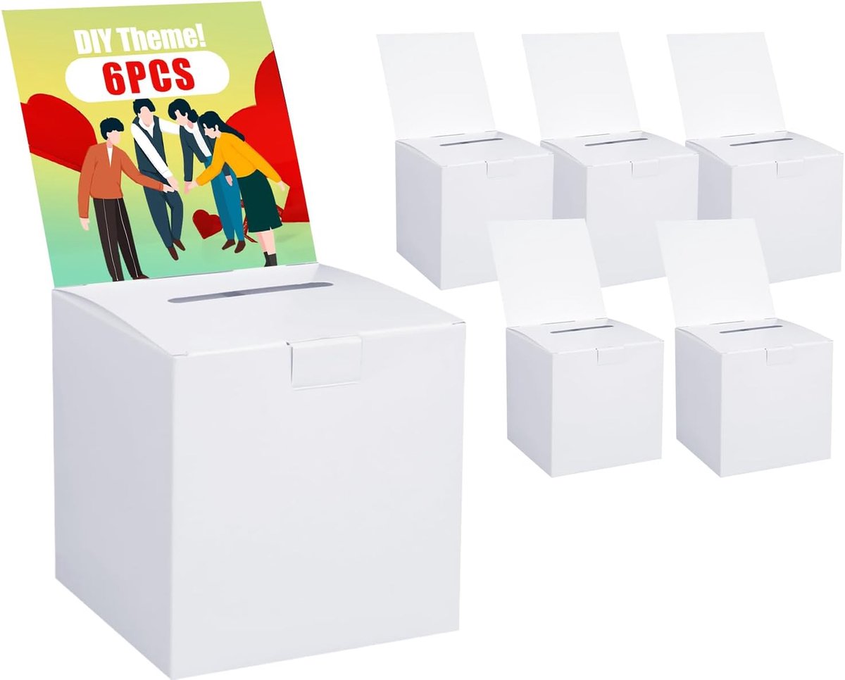 SnelShoppen - Set van 6 Stembussen, Suggestieboxen, Loterijboxen, Witte Donatieboxen met Verwijderbare Deksel voor Stemmen, Fondsenwervingen, Schoolac