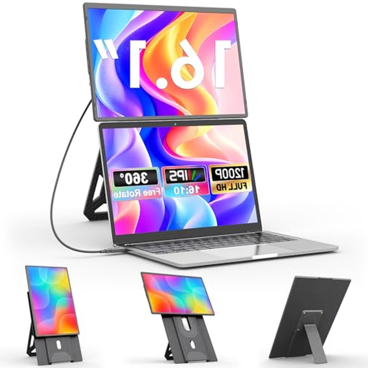 Draagbare Monitor - Extra Scherm - Productiviteit Vergroten - Magnetische Standaard - 16 Inch FHD+ - Zwart