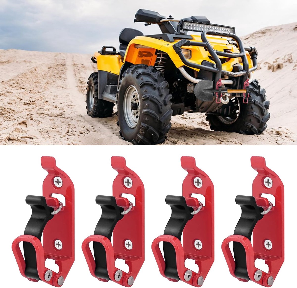 SnelShoppen - 4 Pack Schep Houder voor Dakdragers, Rode Schep Houder, Off-Road Accessoires, Wandmontage, Klem Montage Kit voor Dakdragers en Boten