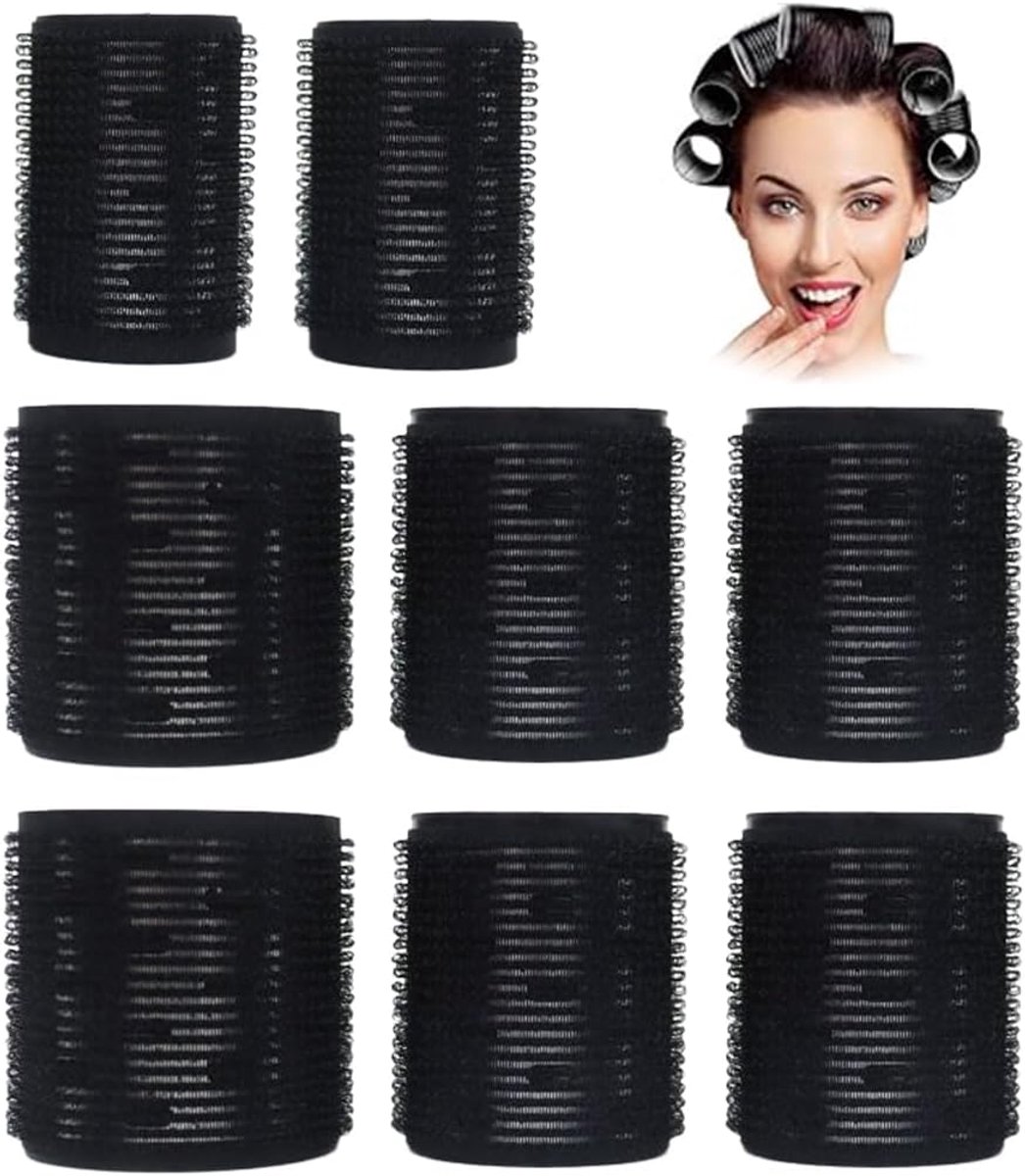 SnelShoppen - 8 Stuks Zwarte Haarrollers voor Grote Krullen en Volume, Professionele Haarstyling Rollers voor Kapsalon, Hoogwaardige Kunststof en Nylo