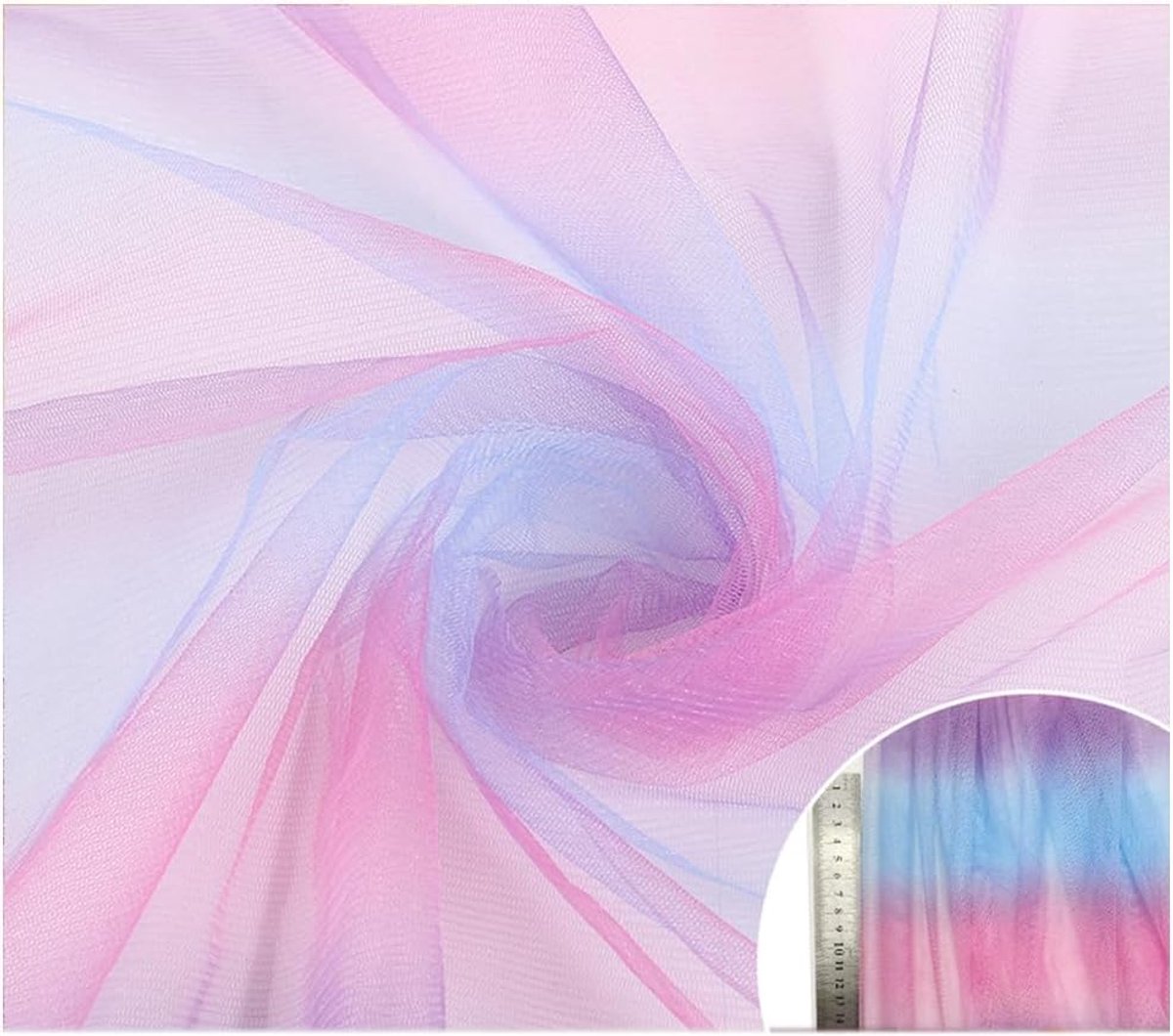 SnelShoppen - Tulle Stof, Multicolor Tulle Netweefsel, Verkocht per Meter, Kleurrijke Gradient, Tulle Stof voor Kleding, Knutselen, Decoraties voor Tu