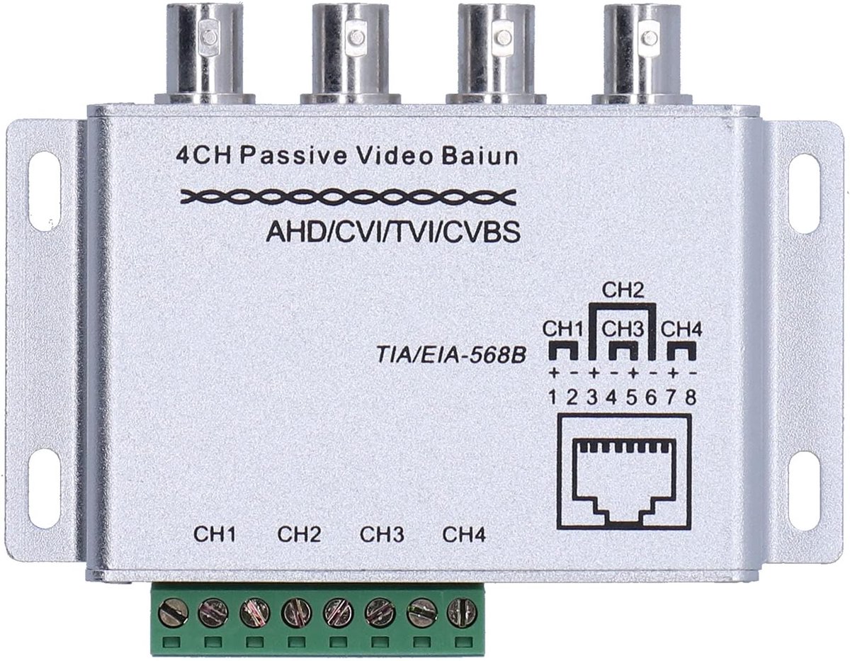 SnelShoppen - CCTV Transceiver 4 Kanaals Passieve Balun HD voor Beveiliging en Videoconferentie, Coaxiale Kabeltransmissie tot 450m