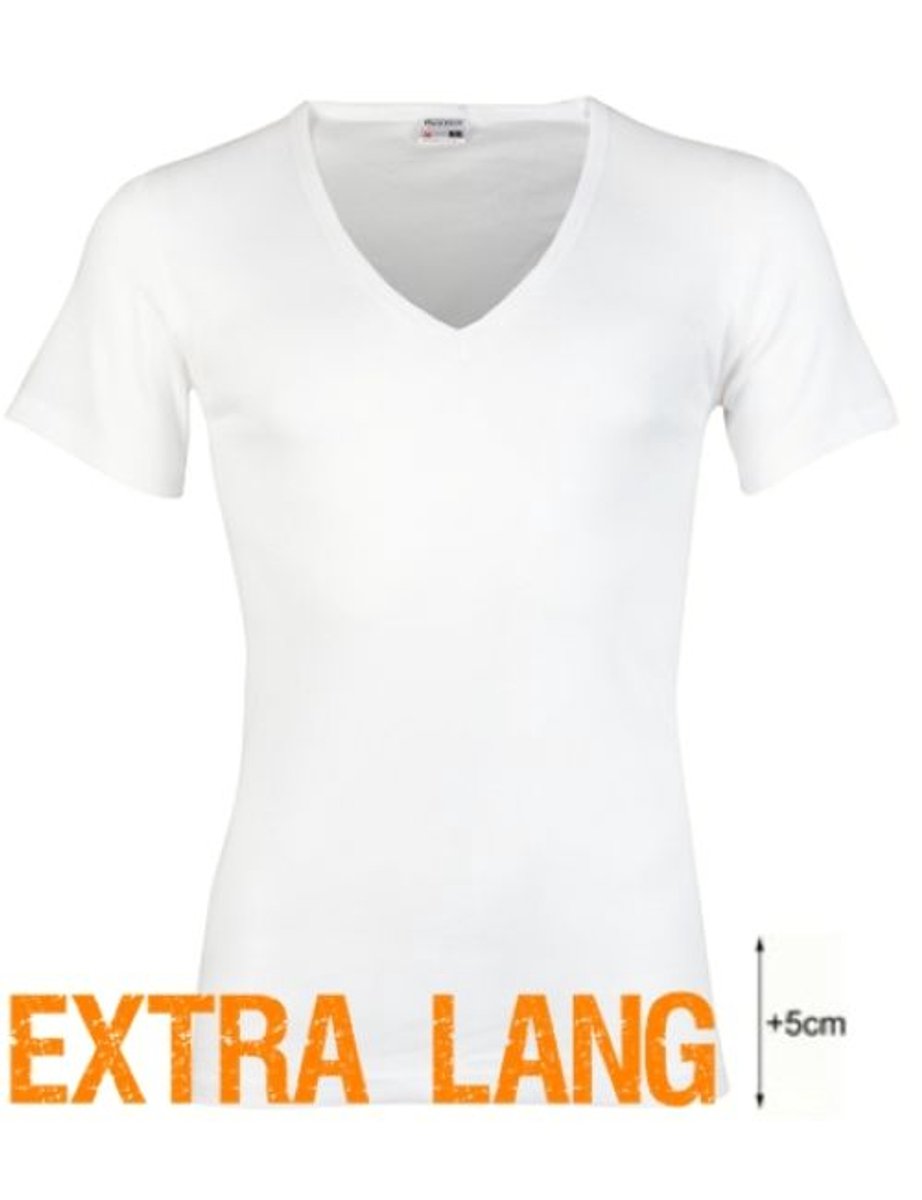 Beeren heren t-shirt - Diepe V-hals - Extra lang - maat L - wit