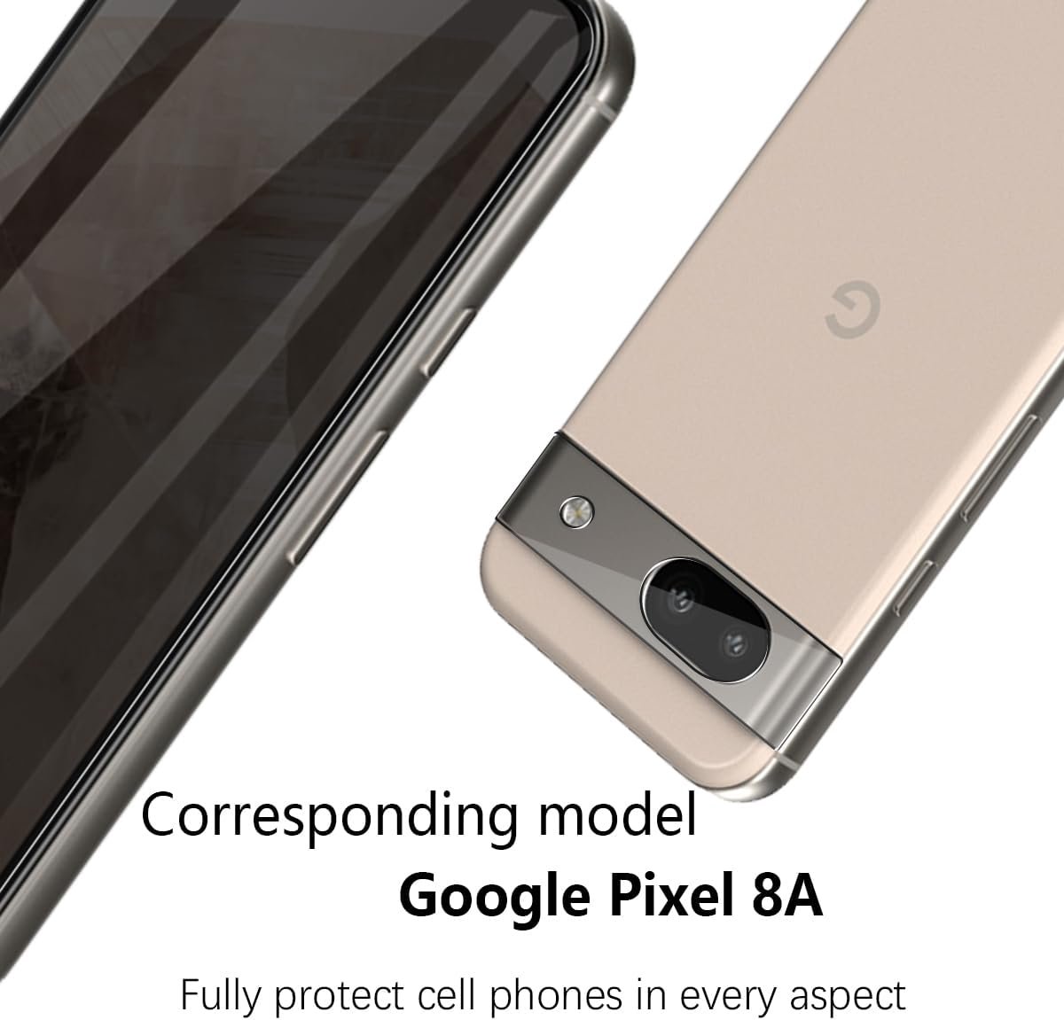 SnelShoppen - Screen Protector voor Google Pixel 8A, 9H Schokbestendige Bescherming, Privacy Screen, Inclusief Camera Lens Bescherming, 1 Stuk