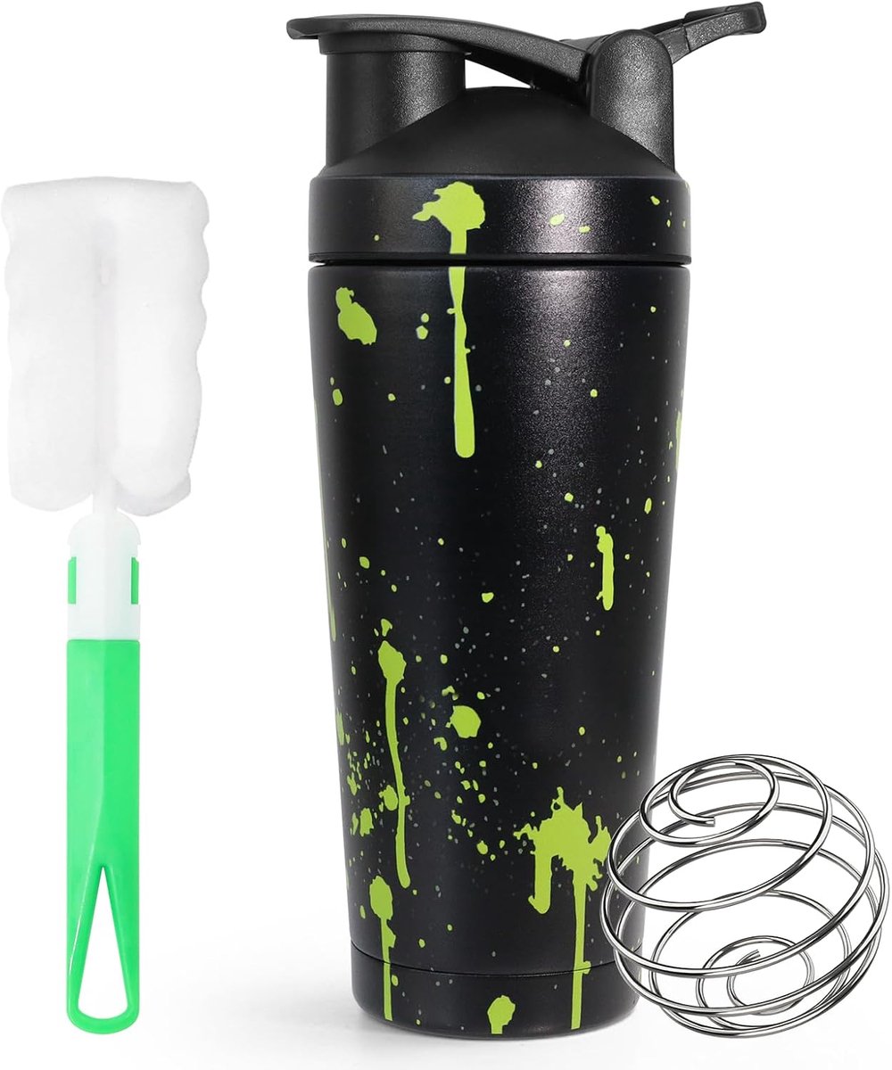 SnelShoppen - 750 ml RVS Protein Shaker - BPA-vrij, Waterdicht, Makkelijk te Reinigen, Met Spiraalbal, Zwart, Ideaal voor Fitness en Sport