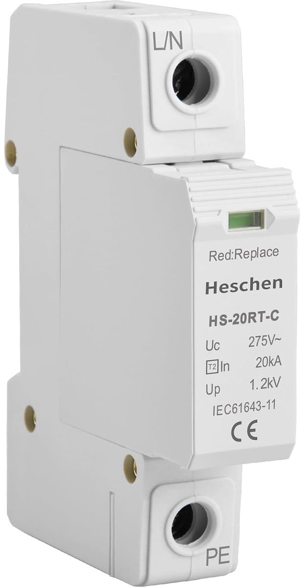 SnelShoppen - Overspanningsbeveiliging SPD 1P 275VAC 20KA met Vervangbare Zekering, Laag Voltage Beveiliging, Brandveilig, 35mm Din Rail Montage