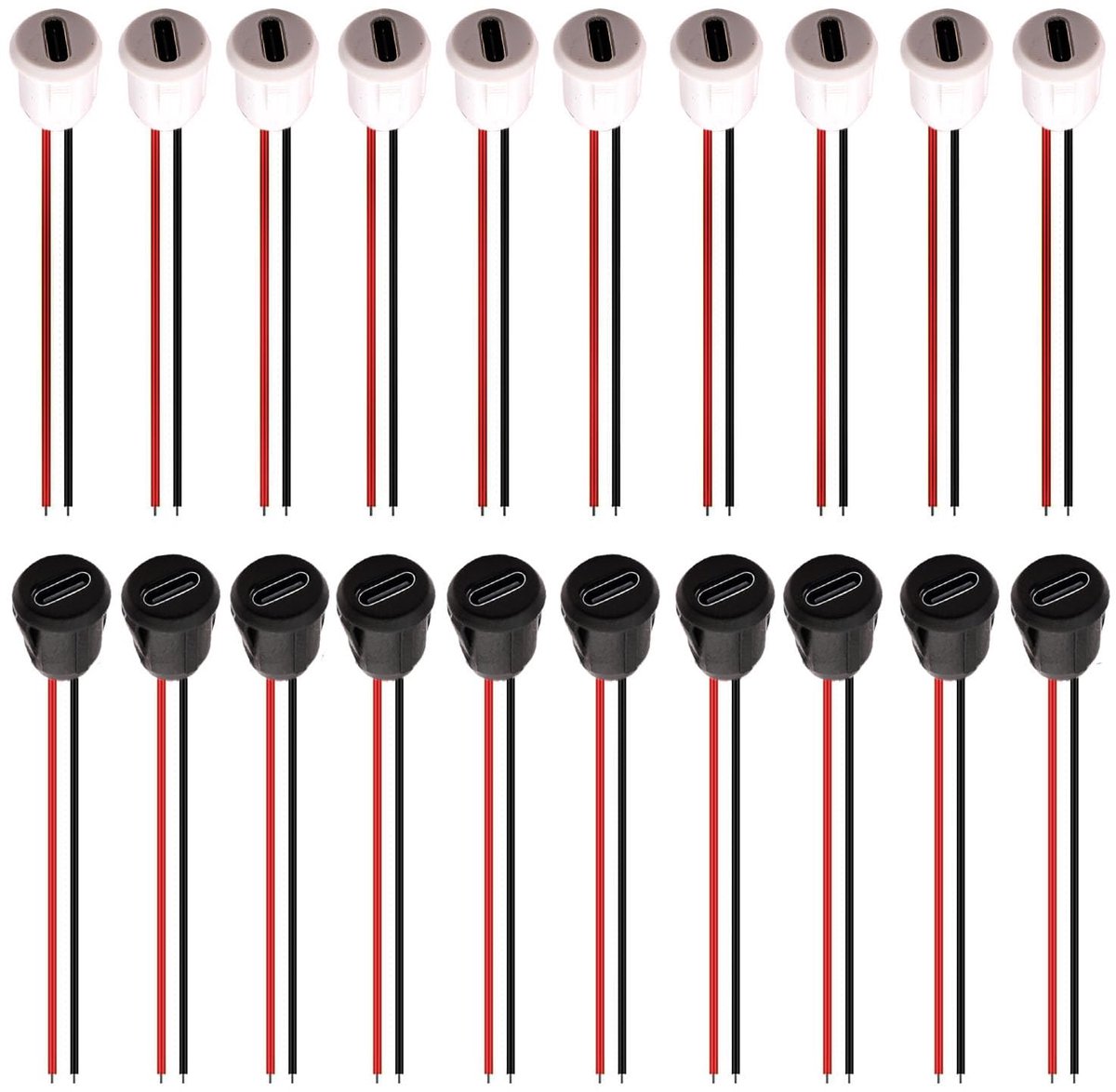 SnelShoppen - 20 Stuks USB-C Poort 2 Draad Inbouw Type-C Poort, 2-pins USB Flush Mount met Snap Sluiting 3A Snellader Type-C Poort Zwart en Wit voor D