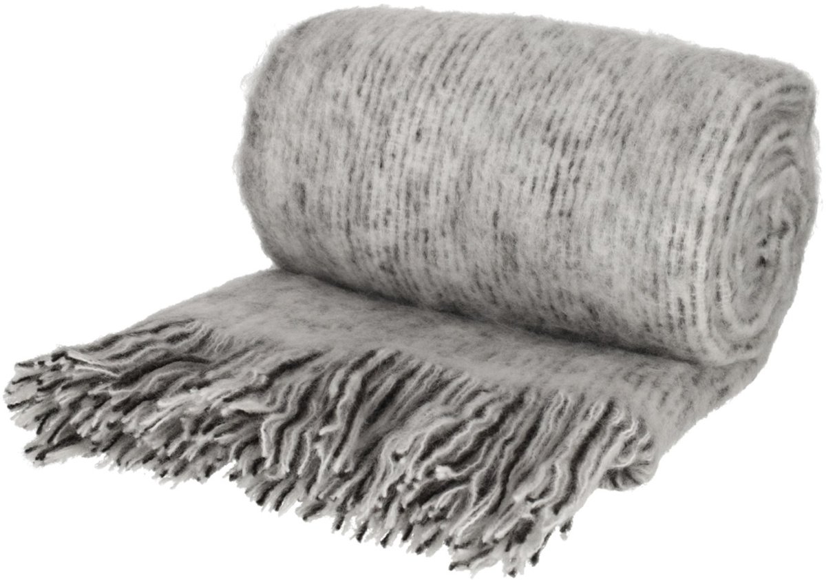 JENS Living Mohair Plaid Jess - 125 X 150cm - Grijs - Warm en Pluizig Woonplaid Van Mohair Wol