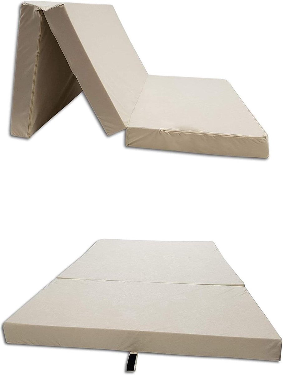 Vouwmatras - Gastenbed Opvouwbaar - Comfortabel Slapen - Afneembare Hoes - 65 x 180 cm - Beige