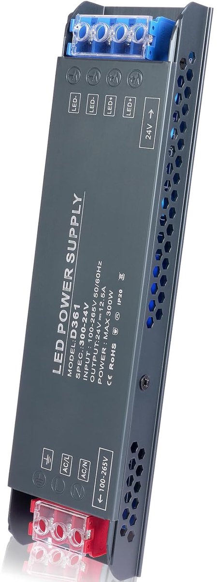 SnelShoppen - LED Transformer 220 V naar 24 V 300 W LED Driver Constant Voltage - Ultra-Dunne LED Voeding voor Lichtstrips - 12.5A Converter voor Tuin