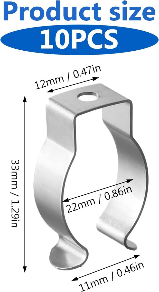SnelShoppen - Set van 10 Klemmen, Lampklemmen, Kleine Slangklemmen, Roestvrijstalen Klemmen, Stevige en Betrouwbare Clips, 35-40 mm voor Tubeverlichti