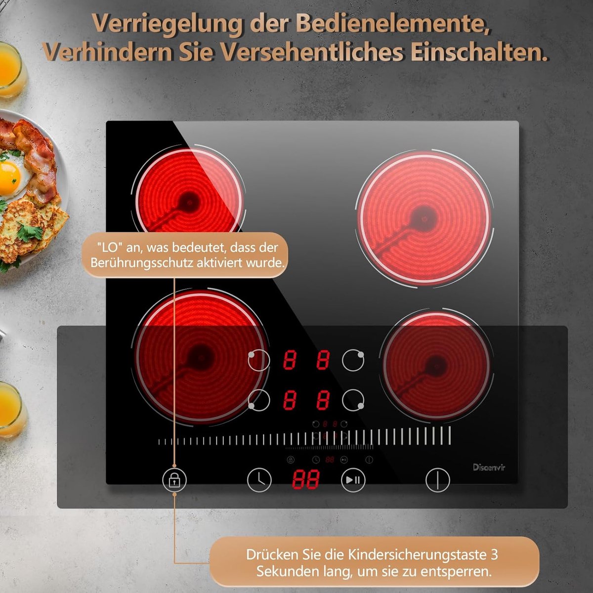 Elektrische Kookplaat - Inbouw Kookplaat - Snel Koken - Pauze & Timer Functie - 60 cm - Zwart