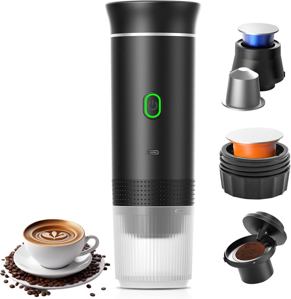 Draagbare espressomachine auto - elektrisch verwarmde reiskoffiemachine met USB-C - compatibel met NS-capsules en gemalen koffie - mini-koffiezetapparaat voor kamperen - kantoor en wandelen
