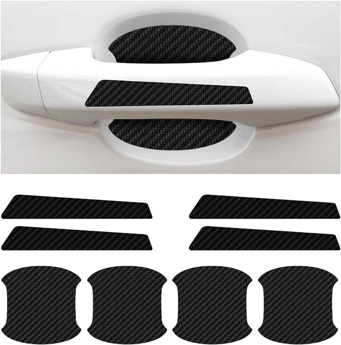 SnelShoppen - Set van 8 Auto Deurgreep Beschermfolie Carbon Fiber, Krasbestendige Deurgreep Covers, Hoogwaardige Bescherming voor Auto's