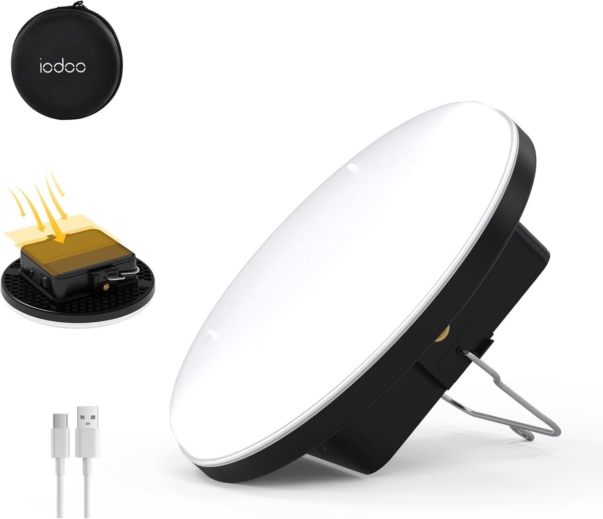 Oplaadbare Campinglamp op Zonne-energie - Zwart - 16500 mAh - 60 W - Voor Buitengebruik