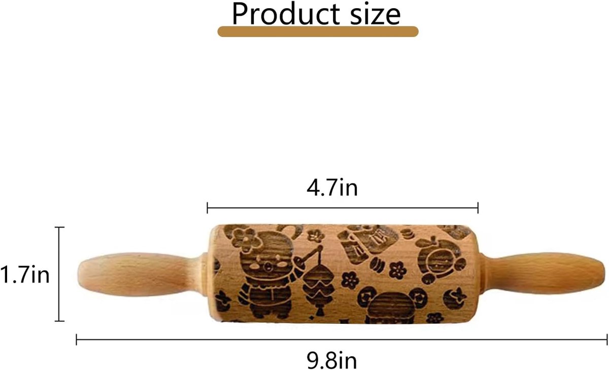 Embossed Rolling Pin for Baking, Wooden Decorative Embossed Cookie Rolling Pin for Kitchen (Type A09) - ShopVlot