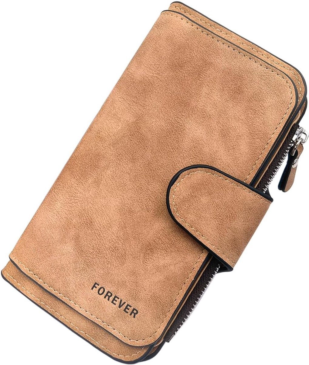 Stijlvolle Dames Portemonnee van PU Leer, Handige Clutch voor ID, Bankkaarten en Foto's, Bruin, Minimalistisch Ontwerp