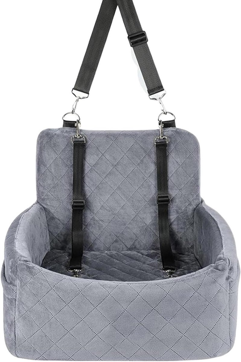 Autostoel Hond - Dierenvervoerder Reisstoel - Veilig Reizen - Dubbele Veiligheidslijnen - 45 x 30 x 5 cm - Grijs