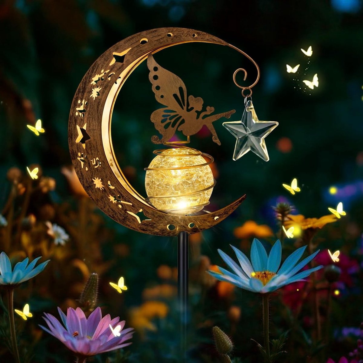 Zonneverlichting Tuin Ornament - Metaal - - - IP65 Waterdichte Maan Fee Zonne Licht met Warm Witte LED voor Tuin Decoratie