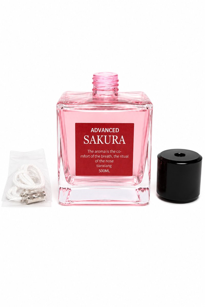 Geurverspreider Set 500 ml – Roze Glazen Diffuserfles – Automatische Diffuserdop – Navulbare Aroma Diffuser – Inclusief Katoenen Lont – Roze Productbeschrijving