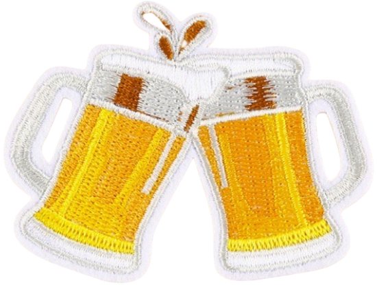 Patchy® – Bier Carnaval Bierglazen Bierpul Biertje Pils Pilsje Strijk Embleem Patch Oeteldonk 7.3 cm / 5.7 cm / Geel Grijs Wit - Patches