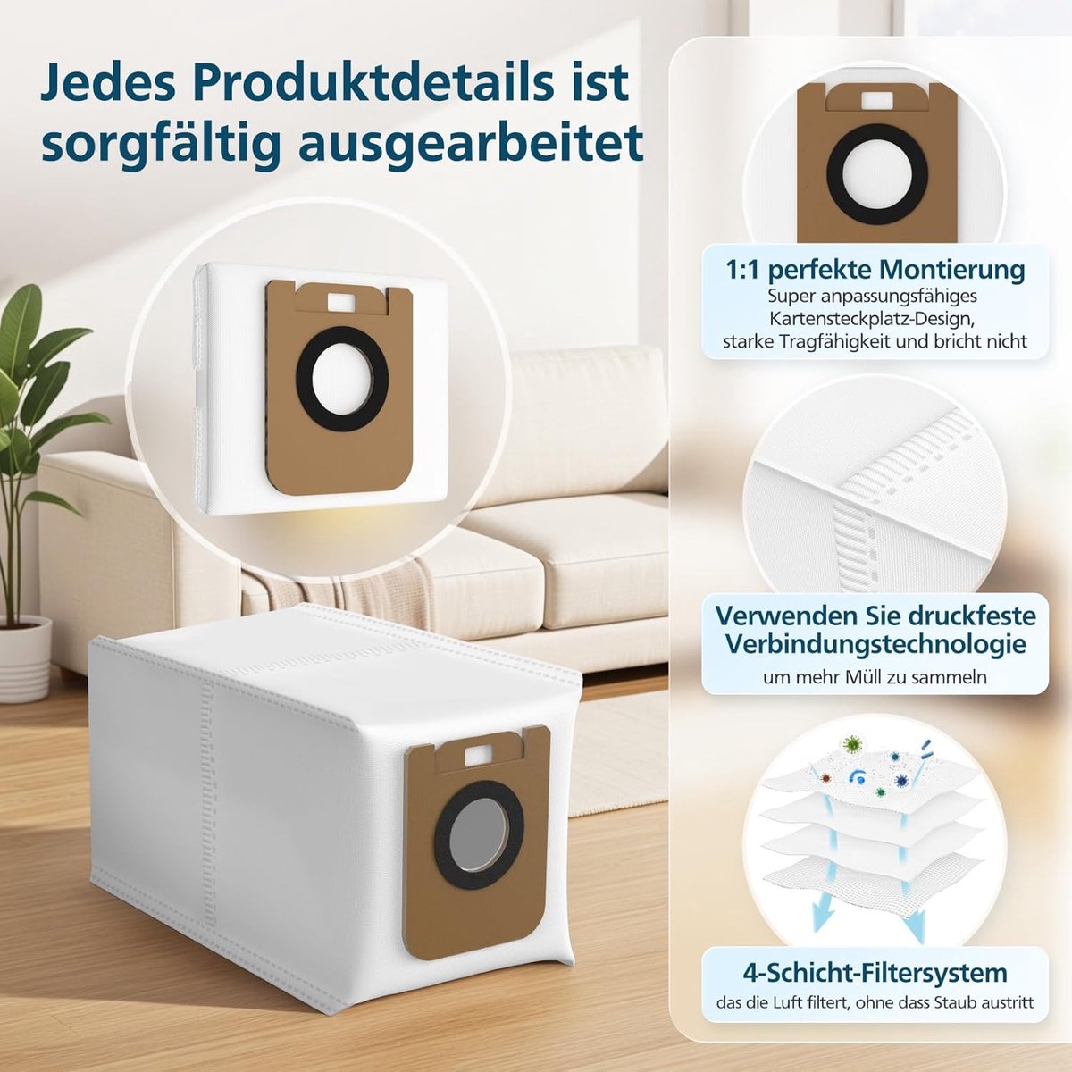 SnelShoppen - Pack van 10 Stofzakken voor Dreame D10 Plus/D10s/Z10 Pro/L10 Stofzuiger Robot Vervangingsonderdelen met Vier-Lagen Filter