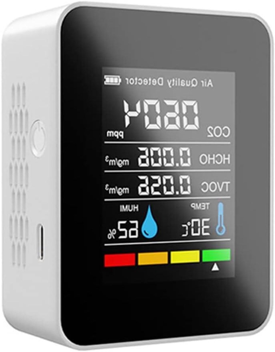 CO2 Meter - Luchtkwaliteit Tester - Monitoring Binnenklimaat - 5-in-1 Sensor - 12 x 12 x 5 cm - Wit