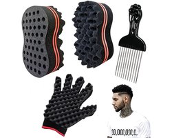 4stuks - Afro Twist Hair Sponge - Spons in dreadlockstijl - Afro kam - Haar twister - Afro comb set - Sponsborstel geschikt voor natuurlijke dreadlocks, Afrikaanse krullen, golven en twists