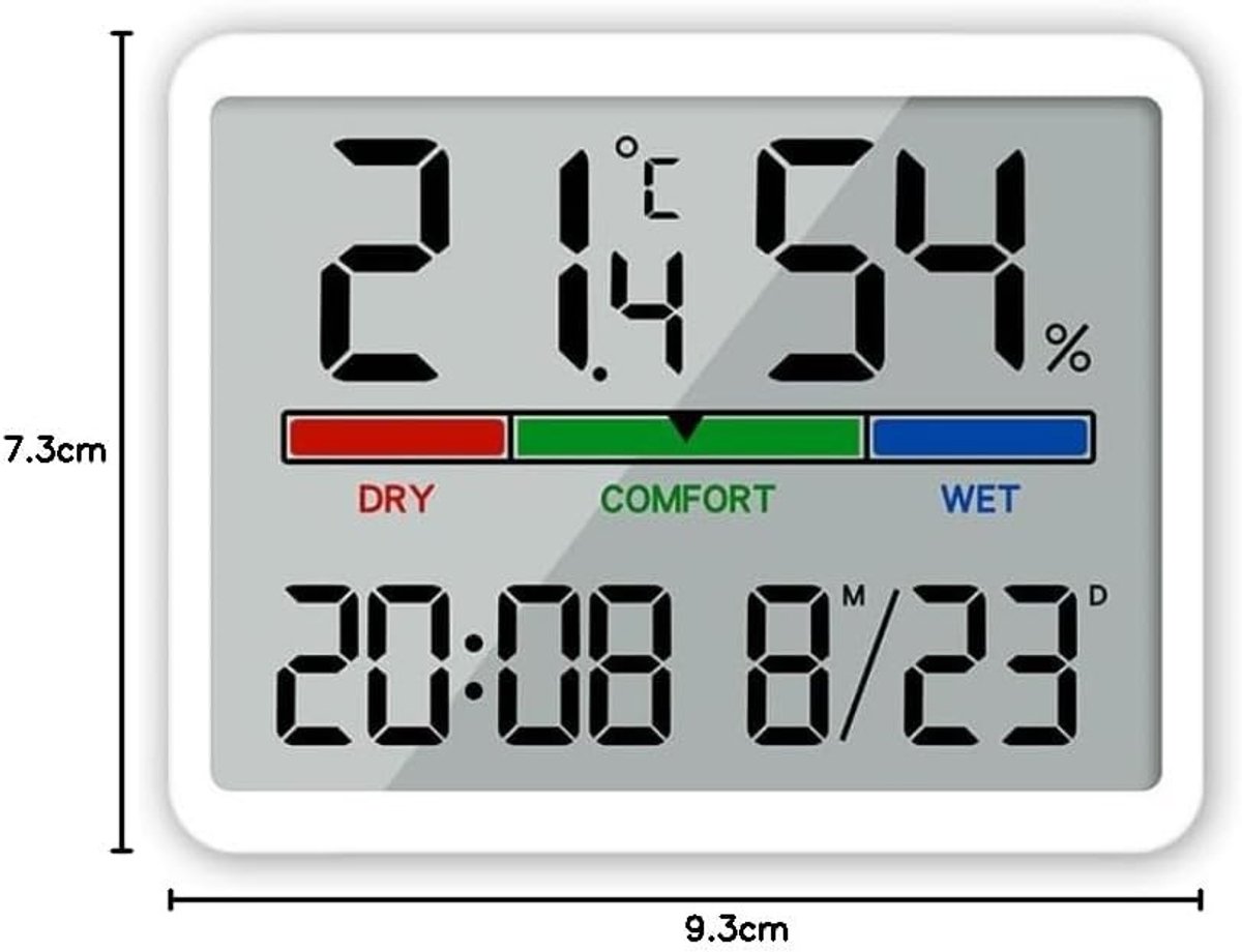 Digitale Weerkast met Klein LCD Display, Temperatuur- en Vochtigheidsmeter, 12/24 Uur Weergave, Magnetisch en Batterij Aangedreven, Ideaal voor Thuis, Kantoor en Reizen