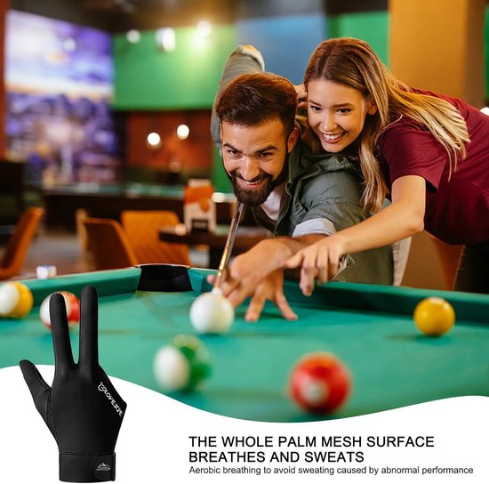 Poolhandschoenen - Biljarthandschoenen Sporthandschoenen - Poolen Nauwkeurig Spelen - Drie Vinger Ontwerp - Universele Maat - Zwart — afbeelding 4