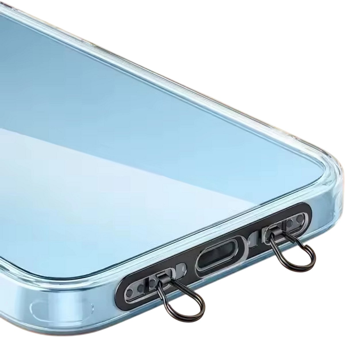 Universele Telefoonkoord Adapter van RVS – Ultradunne Bevestigingsplaat voor Smartphone Lanyard - Zwart